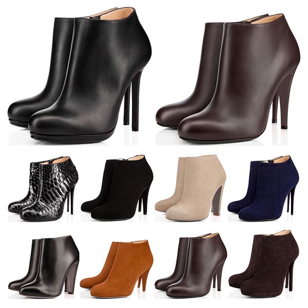 

2020 new red bottoms womens booties so kate spike high heels 8 10 12cm ankle black navy leather velvet winter booties fashion