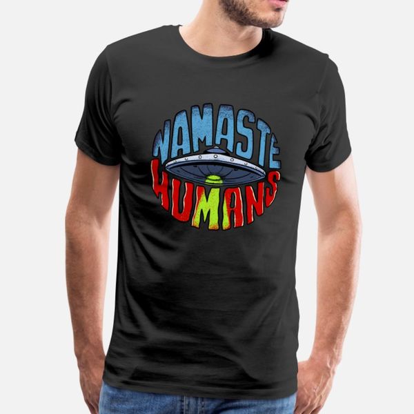 

namaste humans funny meditation ufo alien t shirt men knitted tee shirt crew neck costume fitness funny spring unique shirt