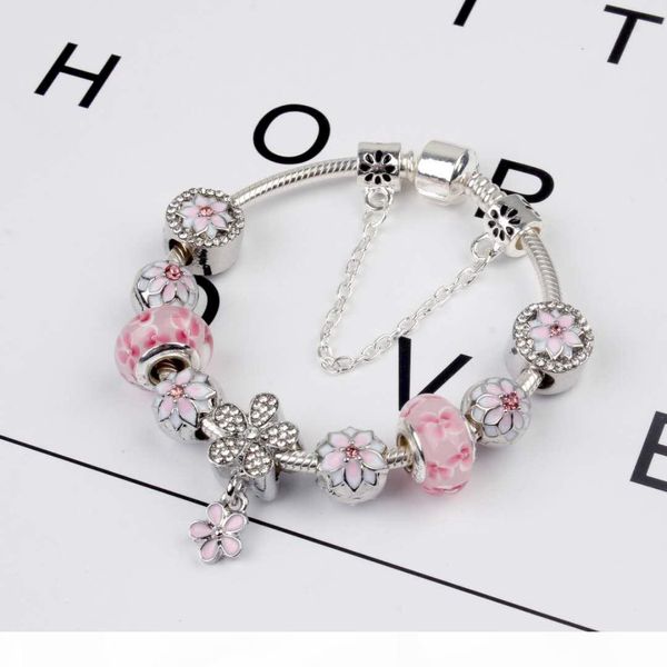 

magnolia bracelet 925 silver charm accessories bracelets peach flower pendant bangle charm magnoliaeflora beads as gift diy wedding jewelry, Golden;silver