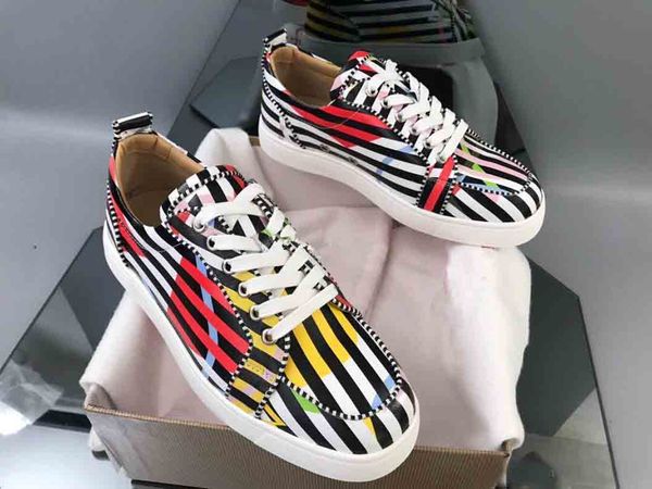 

2020 модельер red bottom homme кроссовки rantulow orlato обувь мужчины stripe leather flat кроссовки для женщин высокого качества марка flat, Black