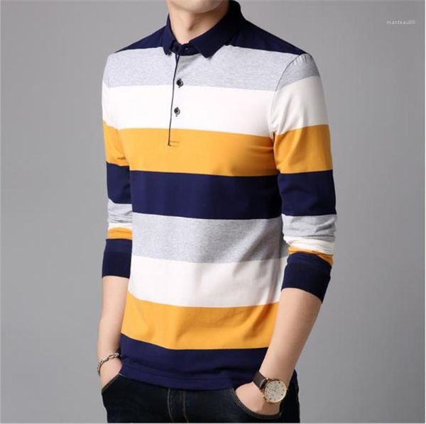 

long sleeve with button polos designer casual mens tees striped panelled fashion tshirts slim spring males, White;black