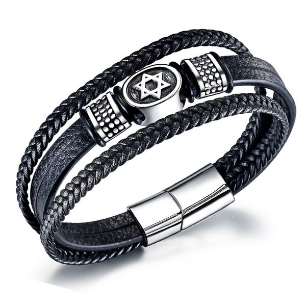 

new trendy retro hexagram bracelet hand-made braid multi-layer bangles for men magnetic clasp wrist charm male jewelry gift, Golden;silver