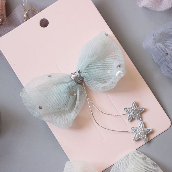 

qcooljly korea children's hair accessories star yarn hanging little star tassel bow hair clip girl's headdress pink side clip, Golden;silver