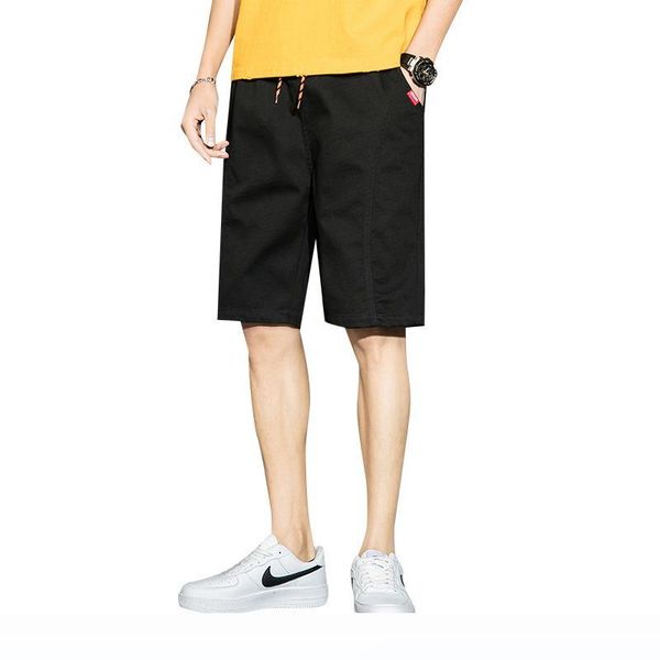 

summer new men's sports and leisure shorts solid color cotton fashion young men's beach pants five pants wholesale, Black