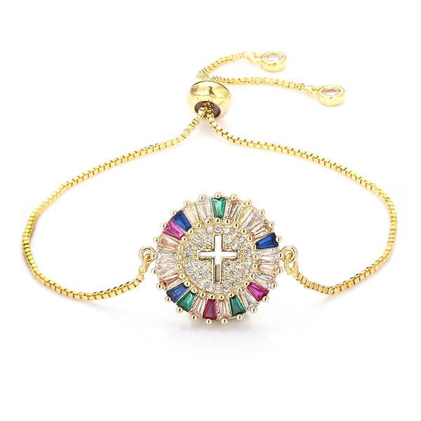 

women's cz rainbow gold bracelets bangles zircons colorful round cross bracelet jewelry accessories gift for girls dropshipping, Black