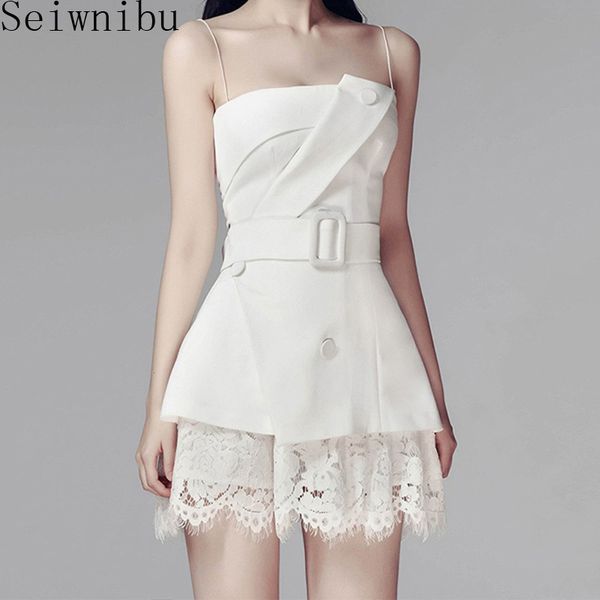 

2020 летний новый спагетти ремень бандо пояса пряжки lady кнопка sexy двухсекционный набор кружева шорты костюм для женщин белый, White