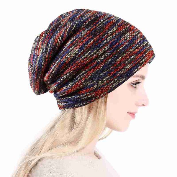

myzoper 2020 fashion new outdoor autumn winter women's hat casual stripe tide elasticity knitted hat cap, Blue;gray