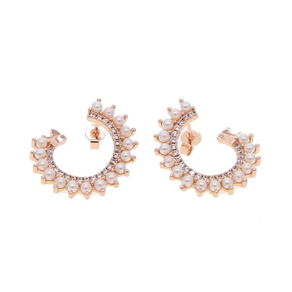 

trendy clear cz pearl round circle earring with fresh pearl beads hoop earring fashion women girl gift jewelry, Golden;silver