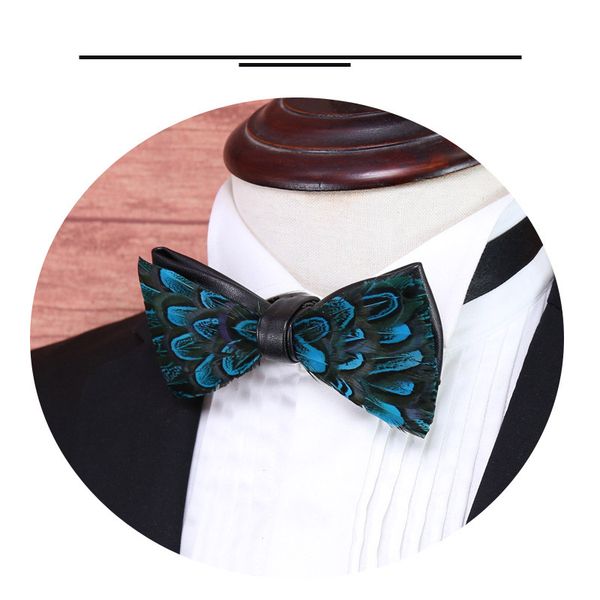 

luxury bow tie natural feather bird night club wedding groom male married feather collar flower bowties, Blue;purple