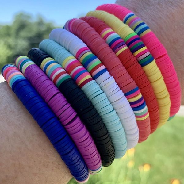 

ksra bohemia rainbow bracelet for women colorful polymer clay waxed string bracelets wristband boho jewelry 2020 new, Golden;silver