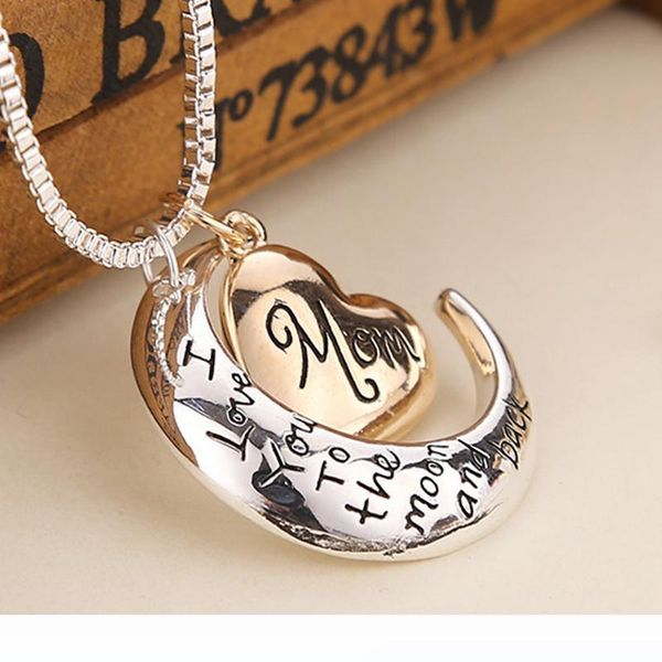 

2020 heart jewelry i love you to the moon and back mom pendant necklace mother day gift wholesale fashion jewelry, Silver