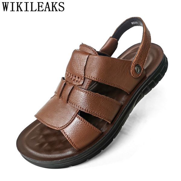 

gladiator sandals for men designer shoes mens sandals genuine leather men summer shoes beach zapatos de hombre crocks, Black