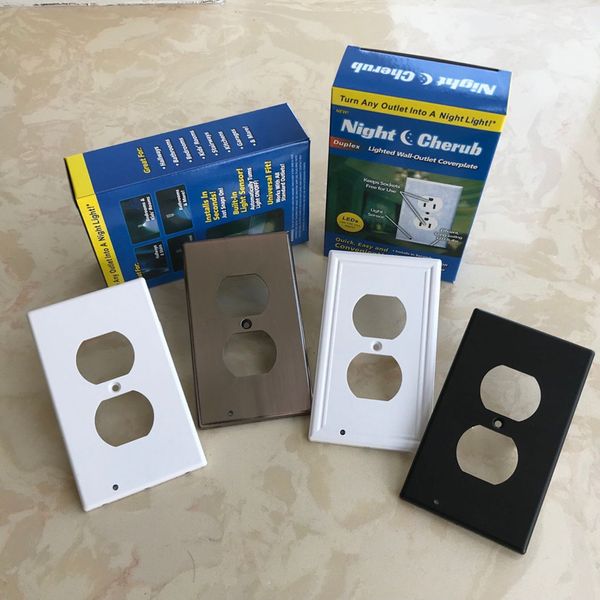 

outlet wall plate with led night lights box package switches night light led no batteries or wires - installs in seconds