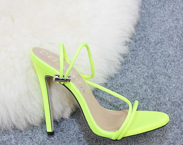 

ladies sandals candy fluorescent color all-match dress shoes banquet high heels, Black