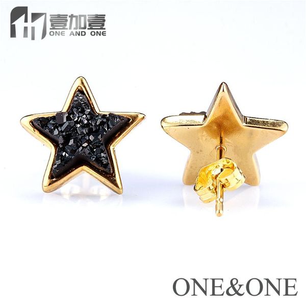 

eyika 13 colors earrings for women natural druzy stone stud earrings star shape 10x10mm drusy jewelry for holiday gift, Golden;silver