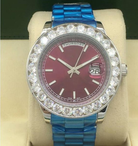 

mens watches mechanical 44mm steel silver 18k yellow gold diamond dial/bezel black blue dial automatic fashion wristwatch elling, Slivery;brown