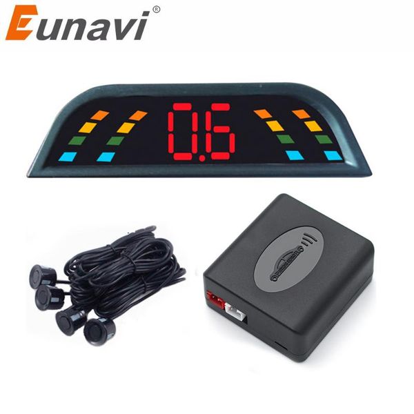 

eunavi car auto parktronic led parking sensor with 4 sensors reverse backup car parking radar monitor detector system backlight