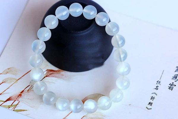 

grade natural white moonlight stone loose beads stretch bracelet, Black