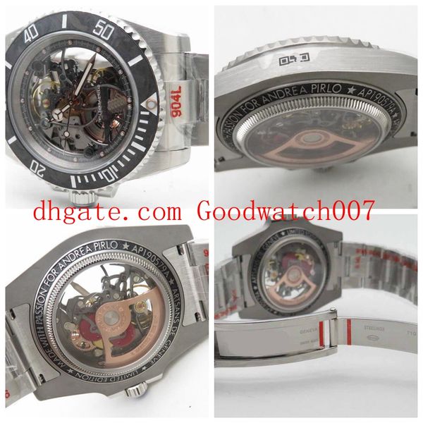 

mens vr factory 3130 automatic movement black diver ceramic bezel stainless steel 904l skeleton dial watch, Slivery;brown
