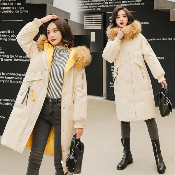 

zvaqs hooded parkas jacket 2020 winter white duck down jackets for women real fur collar coat woman korean mujeres abrigos tn182, Black