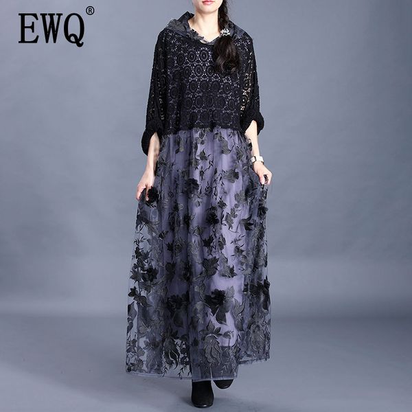 

ewq] 2020 spring summer new pattern hooded collar long sleeve water soluble embroidery casual dress women ak85101, Black;gray