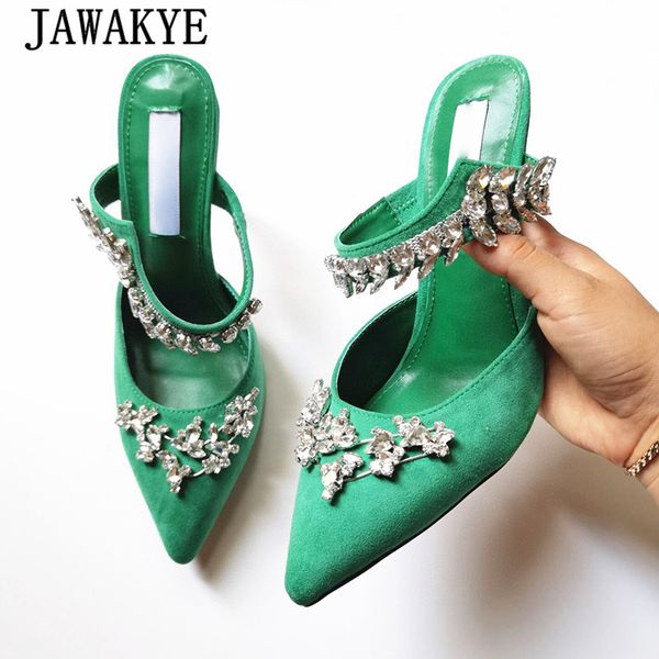 

jawakye rhinestone flower decor party slipper women pointy toe crystal one strap formal dress high heels muticolor wedding shoes, Black