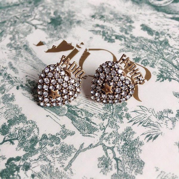 

d jia ja letter heart-shaped full diamond 925 silver needle women's earrings jewelry high version, White;black