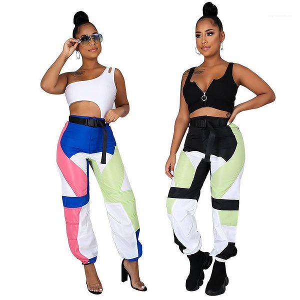 

pants sports style female clothing summer womens designer cargo pants fitness breathable contrast color panelled mid waist, Black;white