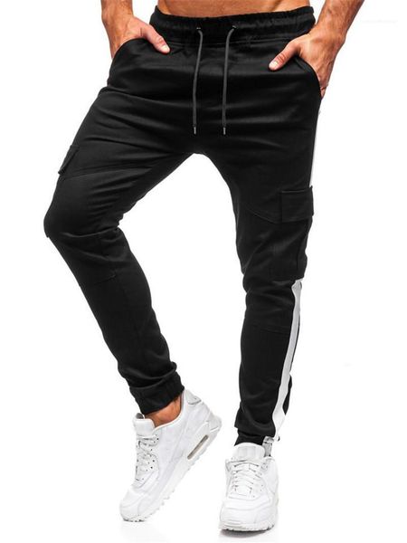 

panelled mens running pants casual males clothing stripe panelled mens designer pants fashion loose drawstring pockets, Black