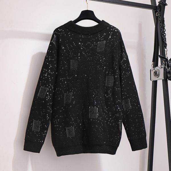 

fashion women's fat sister mm2020 fall loose slimming knit sweater long sleeve round neck pullover women's sweater with asian size, White;black