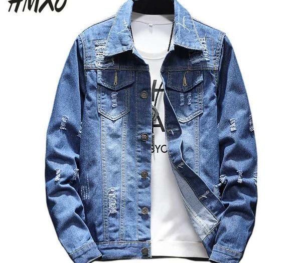 

hmxo 2020 new fashion men's frayed design denim jacket retro style jeans jacket casual street wear men's clothes large size 5xl, Black;brown