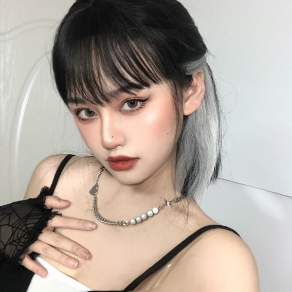 

hanging ear dye wig female spring and summer new short straight hair bobo head clavicle hair color anchor with goods wig, Black