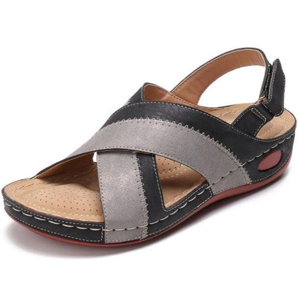 

women's shoes new wedge heel color matching sandals ladies fish mouth with a word mouth female sandals large size women's shoes, Black