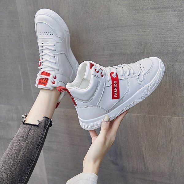

really soft leather high-shoes womens white shoes 2020 autumn new korean students casual sneakers ins fashion, Black