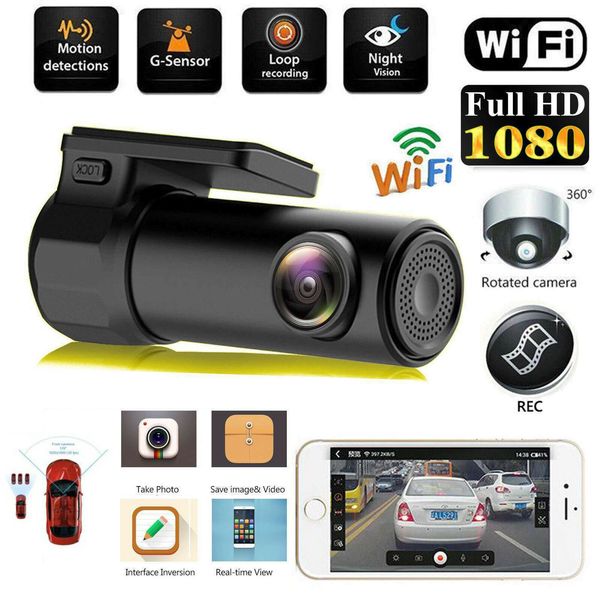 Carro DVR Mini Camera pode girar 360 FHD 1080P gravação de vídeo Car Car Camera Para Driving DVR Detector Painel Camera WiFi