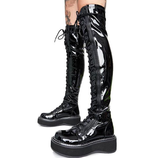 

sarairis 2020 plus size 45 brand customized ins cosplay fashion flat platformwoman shoes boots women over the knee boots female, Black