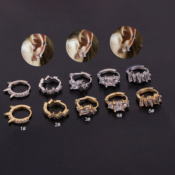 

hoop & huggie 1pc stainless steel barbell with crystal earring cartilage lobe ear piercing jewelry, Golden;silver