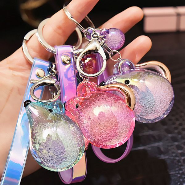 

cute acrylic bubble mouse keychain women girl fashion dazzling colorful rope key chain ring car handbag backpack purse accessory, Silver