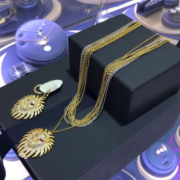 

europe fashion lion pendants necklaces earrings gold color designer party jewelry sets for women mother's day gift, Silver