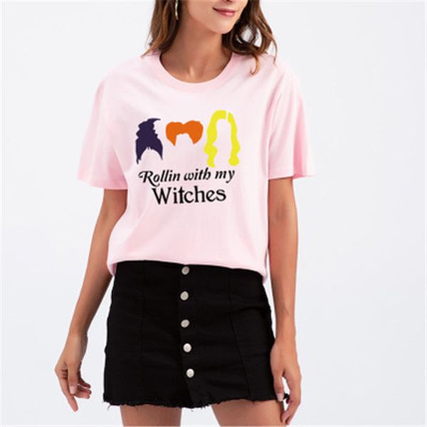 

rollin with my witches womens t-shirts summer fashion halloween round neck tee designer male new short sleeve casual loose tshirt apparel, White