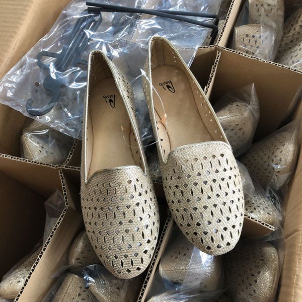 

2020 new hollow flats le fu bronzing nv dan xie plus size shoes, Black