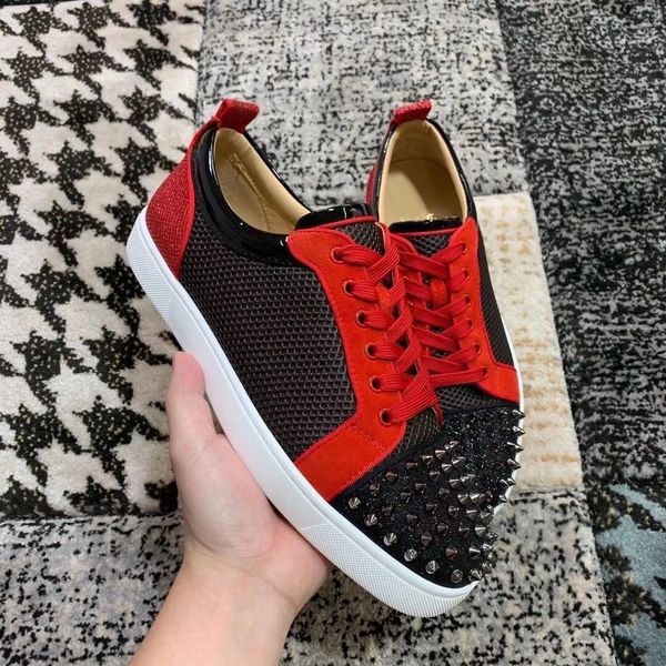 

classic style spikes sneakers for women,men low brand casual red bottom shoes party dress casual walking outdoor lace-up trainer, Black