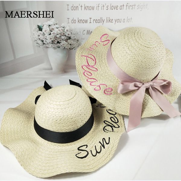 

maershei 2020 new letter embroidery cap big brim ladies summer straw hat youth hats for women shade sun hats beach hat, Blue;gray