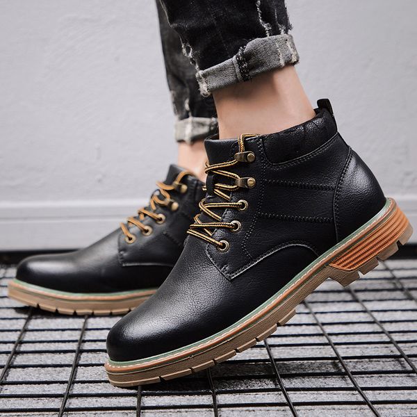 

men ankle boots quality men's casual shoes handsome comfortable spring retro spring autumn leather boots men footwear sneakers, Black