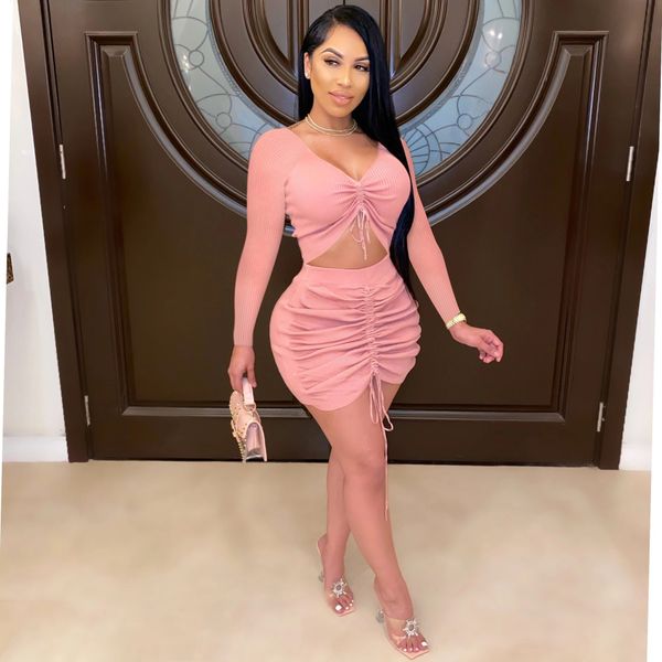 

drawstring stacked v-neck womens dresses summer bodycon long sleeve women casual dress above knee fashionable clothing, Black;gray