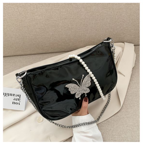 

vintage diamond butterfly women baguette crossbody bags fashion patent leather ladies chain shoulder bag girls purse handbags