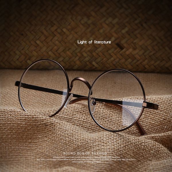 

excellent classic metal round frame glasses trendy fashion transparent without degree eyeglasses women men casual eyewear frames, Black