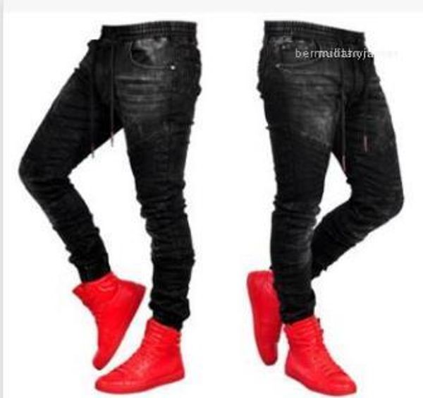 

waist jean pants long trousers pantalones mens clothing slim black sports jogger jeans elastic, Blue