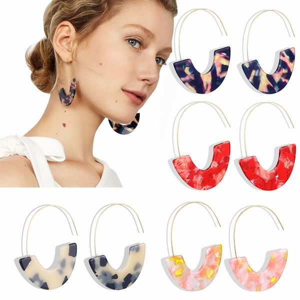

new fashion leopard grain multi color big hook acrylic earrings women simple design semicircle resin drop earring za brincos, Silver