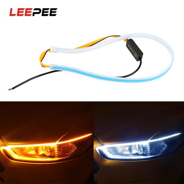 

leepee 1pc white yellow ultrafine drl 12v car led strip 45 60cm daytime running light turn signal lamps flexible soft tube guide